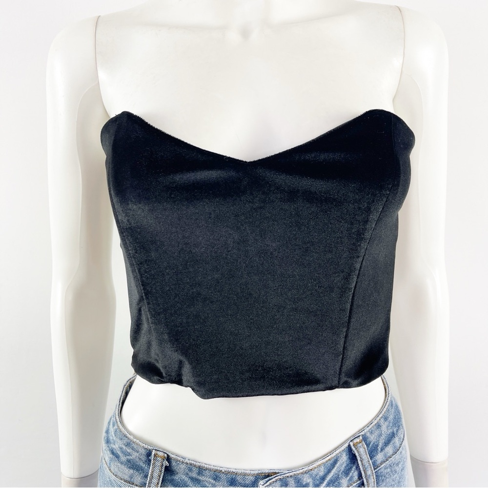 The Lovers & Drifters Club Black Velvet Corset Crop Top Size 8 Strapless Gothic